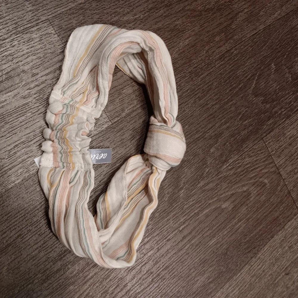 aerie Knotted Striped Headband - Cream with Pastel Yellow, Pink, and Green